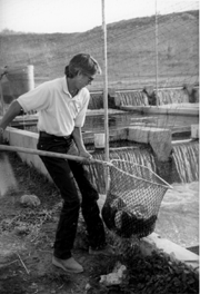 Don Campbell trying to spare the Snake River pollution
from his catfish farm/Stuebner