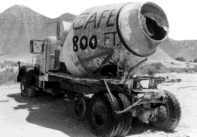 Cement truck advertising a cafe