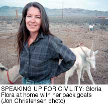 Gloria Flora at home with her pack goats