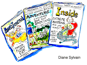 Cartoon of bogus adventure-prompting magazines