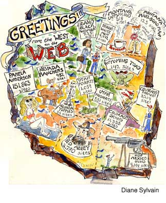 Cartoon map of the West and Web sites