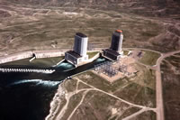 The powerhouses and switchyard at Fort Peck Dam on the
Missouri River