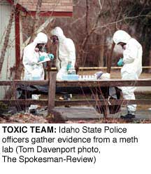 Idaho State Police gather evidence from a meth lab